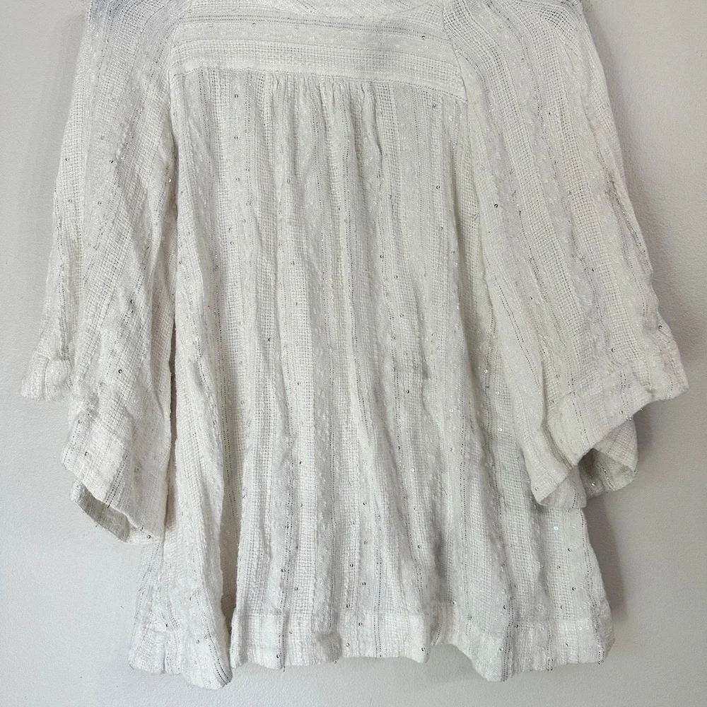 Free People Get Over It Top Bell Sleeve Sequins Metallic Boho Ivory blouse Small